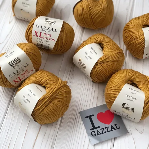 Vista 4 de Paquete de 2 (madeja) Gazzal Baby Cotton XL, 50% algodón suave, 50% acrílico, cada bola de 1.76 onzas / 114 yardas (344.5 ft), hilo de tejer, hilo