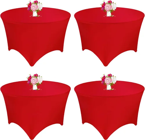 Vista 10 de Paquete de 8 Manteles Redondos de Spandex Beige de 5 Pies 60" Cubierta de Mesa Elástica Redonda Mantel de Mesa Redondo Lavable Resistente a Arrugas