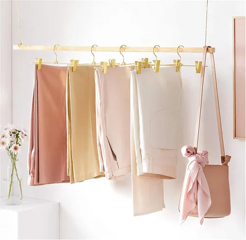 Vista 2 de Colgador apilable de metal brillante de cobre y oro, gancho adicional para falda y pantalones de oro rosa, gancho adicional, percha que ahorra
