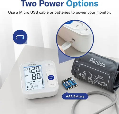 Vista 8 de Alcedo Monitor de presión arterial para uso doméstico, máquina digital automática de presión arterial con brazalete grande para la parte superior