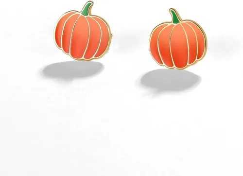 Vista 4 de Aretes de calabaza de plata de ley 925 chapados en oro, aretes de calabaza para fiesta de Halloween, regalo de Acción de Gracias, aretes de otoño