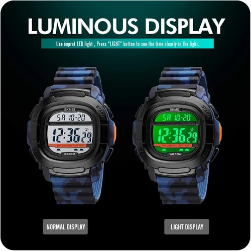 Vista 7 de SKMEI Reloj deportivo digital para hombre pantalla LED relojes militares de cara grande resistente al agua casual luminoso cronómetro alarma simple