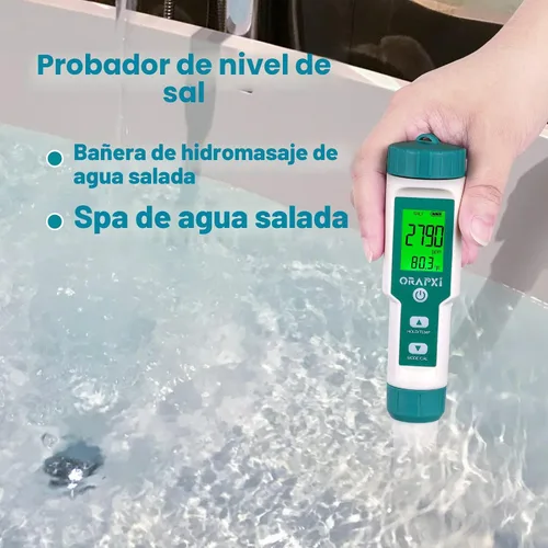 Vista 9 de PORAPXI - Probador digital de salinidad y pH para piscinas, jacuzzis y spas de agua, medidor digital 5 en 1 Digital Salinity Tester 5 in 1 pH Salt