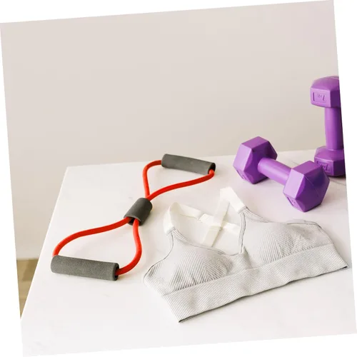 Vista 5 de Kit de rodillo de abdominales de doble rueda roja con barras de flexión, herramienta de agarre de cuerda elástica para fortalecer el núcleo