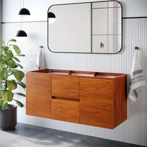 Vista 12 de Modway Mueble de tocador de baño de montaje en pared, lavabo no incluido, 18 pulgadas, nogal cereza
