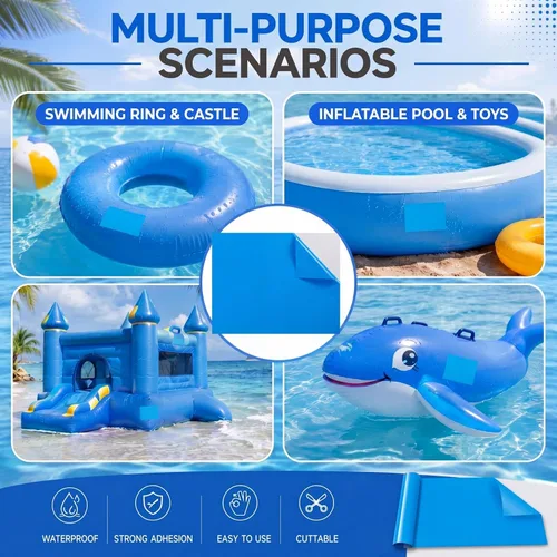 Vista 5 de Nuanchu Parche de vinilo autoadhesivo de reparación de PVC de 12 x 40 pulgadas para casa de rebote, natación, piscinas sobre el suelo, lanchas Azul