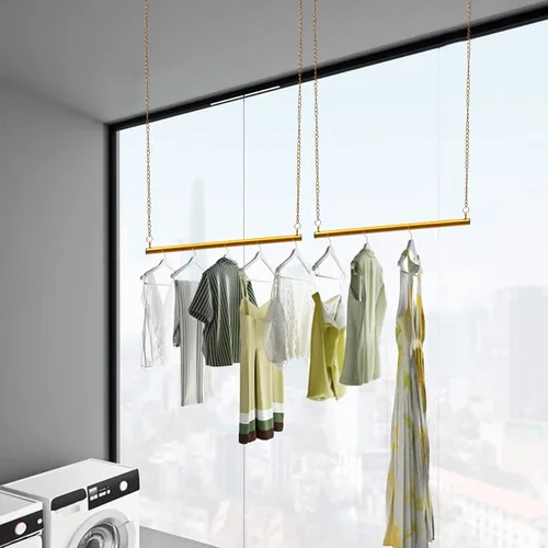 Vista 4 de 2 unidades, 24 estantes de ropa colgantes para boutique, altura ajustable, perchero de metal para vestidos de boda, estante de ropa dorado, colgador