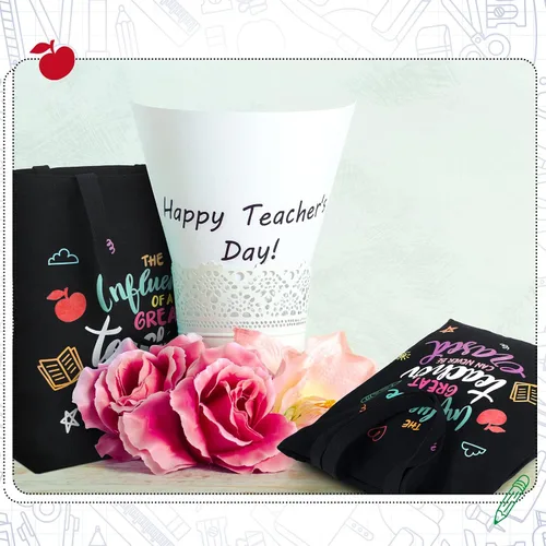 Vista 5 de 4 bolsas de lona negra para profesores con bolsillo interior, regalos de agradecimiento para profesores, los mejores regalos, bolsa de mano con cita