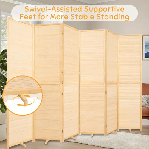 Vista 6 de Divisor de habitación tejido de malla de bambú de 5.6 pies, divisor de pared plegable de 4 paneles, beige Hand-woven bamboo room dividers, folding
