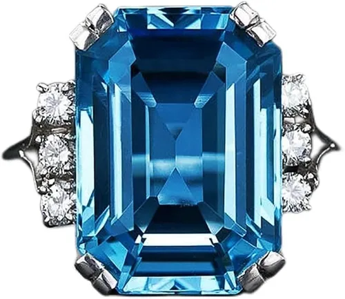 Vista 6 de Anillo de Plata de Ley 925 Brillante con Gemas de Diamante Completo Anillo de Circonia Cúbica Azul Anillos CZ Diamante Anillo de Múltiples Filas