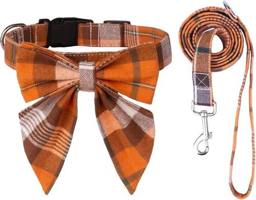 Vista 8 de ADOGGYGO Collar de Navidad para perro con lazo, ajustable de algodón rojo a cuadros, collares de Navidad para perros pequeños, medianos y grandes