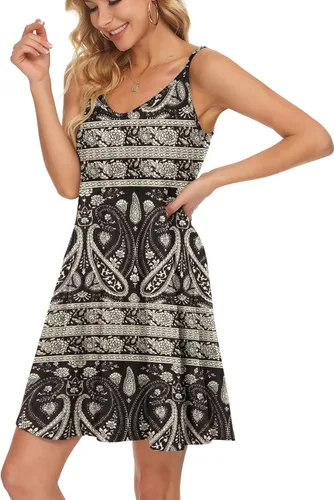 Vista 3 de MISFAY Vestido de verano para mujer, con tirantes delgados, casual, con vuelo, salida de baño para playa, con bolsillos