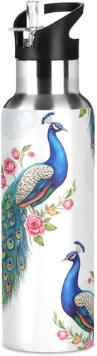 Vista 8 de Stainless Steel Vacuum Insulated Water Bottle 20 Oz, BPA-Free Sport Water Bottle for Gym Outdoor Travel School, Peacocks Blue Green Feathers