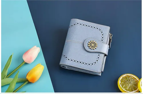 Vista 5 de Lavemi Cartera de piel para mujer, pequeña, compacta, con bloqueo RFID, para tarjetas de crédito, con bolsillo con cremallera