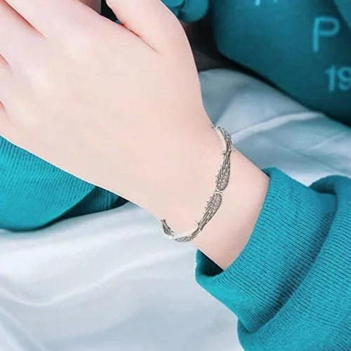 Vista 3 de Pulsera de plata de ley de estilo vintage con alas de ángel, ajustable, pulseras inspiradoras para mujeres y hombres, regalo de joyería inspiradora