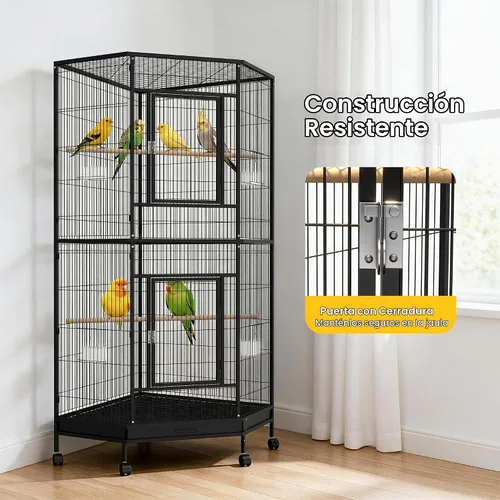 Vista 5 de Jaula grande para pájaros de 64 pulgadas con ruedas, jaulas para pájaros
