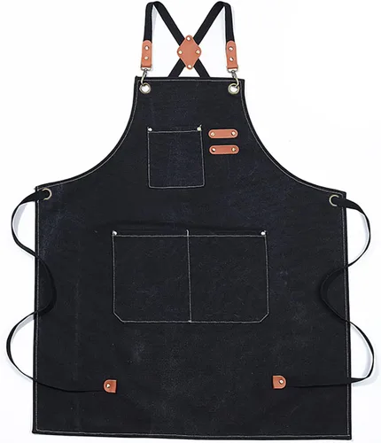 Vista 4 de Delantales de chef para mujeres y hombres con bolsillos grandes, delantal de trabajo repelente al agua de lona de algodón, talla M a XXL