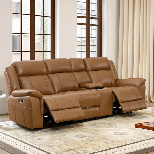Vista 14 de CHITA - Sofá reclinable eléctrico de piel, para pared, color marrón oscuro, 3 plazas