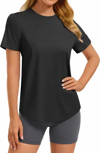 Vista 18 de PINSPARK Camisetas básicas de entrenamiento suaves para mujer, de manga Azul oscuro