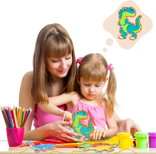 Vista 6 de Pajean Juego de 10 tarjetas con cordones para niños, tarjetas de costura de animales de doble cara, 10 estilos, manualidades de juguete para niños a