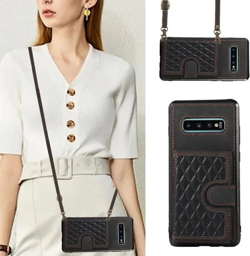 Vista 4 de Asuwish Funda de teléfono para Samsung Galaxy S10 Plus con protector de pantalla de vidrio templado y correa cruzada, soporte para tarjetas, soporte