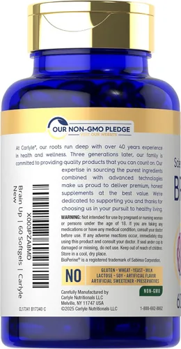 Vista 3 de Carlyle Brain Up Suplemento 60 cápsulas blandas con L-teanina, Bacopa y B-12 Sin OMG, sin gluten