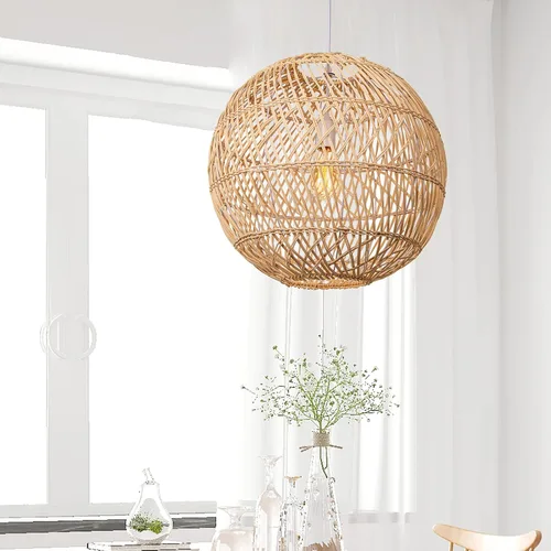 Vista 8 de Arturesthome Lámpara colgante de 1 luz de ratán natural, pantalla de lámpara colgante tejida, lámpara de techo colgante, lámpara colgante hecha a