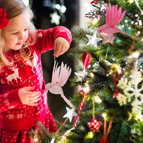 Vista 7 de Decoración de Navidad, adornos falsos de colibrí, adornos de Navidad colgantes de cristal con purpurina artificial, decoración de colibrí volador