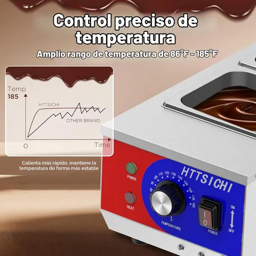 Vista 7 de Máquina de temple de chocolate, máquina comercial de fusión de chocolate con capacidad de 9 litros y control de temperatura de 86-185 ℉, derretidor