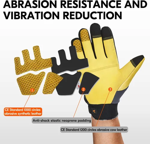 Vista 6 de Vgo... Guantes de trabajo de invierno para hombres, guantes de trabajo de seguridad impermeables para clima frío, guantes para congelador, cuero