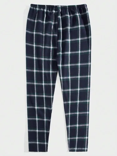 Vista 3 de OYOANGLE Men's 2 Piece Plaid Print Elastic Waist Sleep Pants Set Regular Fit Pajama Trousers