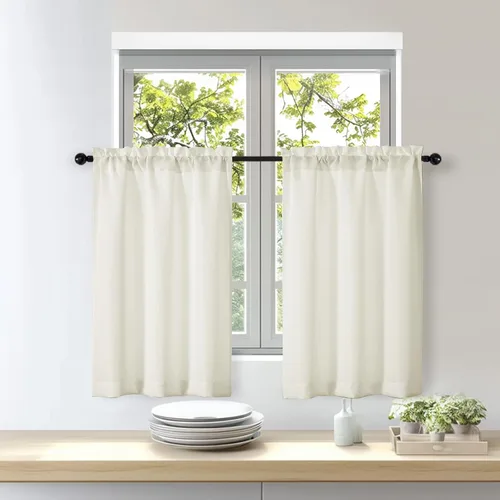 Vista 16 de OWENIE Bob Juego de 2 Paneles de Cortinas Negras de Cocina para Ventanas de 36 Pulgadas de Largo, Cortinas Cortas de Café con Textura de Lino