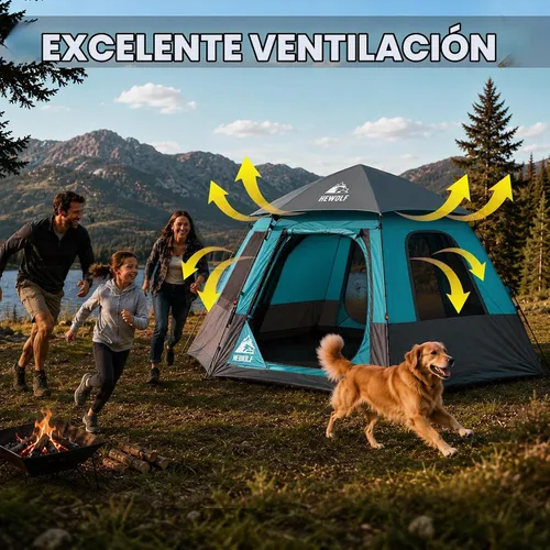 Vista 3 de Hewolf 2/3/4 Person Camping Tent - Instant Pop Up Waterproof 2 Doors Tent with Easy Setup 3-Season Hexagonal Dome Design for Family, Hiking &