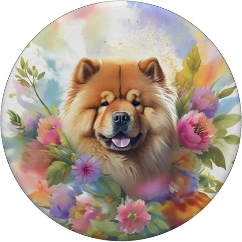 Vista 3 de Chow Chow - Retrato de acuarela floral para perro, PopSockets, PopGrip estándar