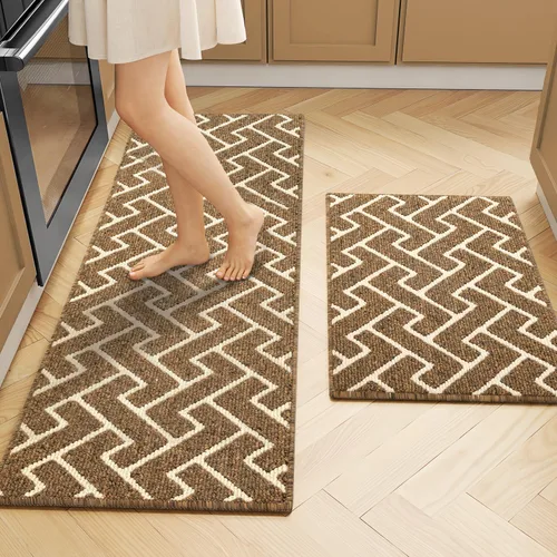 Vista 21 de Juegos de alfombras de cocina de 2 piezas - Alfombras de cocina antideslizantes coloridas para piso - Gruesas, alfombra decorativa de piso de cocina