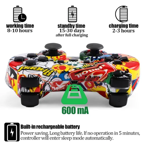 Vista 8 de Ceozon PS3 Controller Wireless 2 Pack Gamepad Compatible for PS3 Remote Joystick with Charging Cables Black and Black