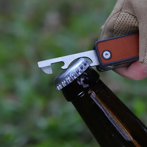 Vista 5 de ROXON M4 10 en 1 Mini cortaúñas portátil con mango de cuero multiherramienta, herramienta de utilidad, cuchillo con bloqueo de seguridad, tijeras