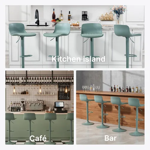 Vista 6 de Juego de 2 taburetes de bar modernos con giro de 360°, altura ajustable para isla de cocina y encimera, asientos tapizados de piel sintética verde