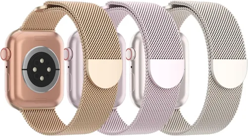 Vista 12 de Paquete de 3 correas de malla metálica compatibles con Apple Watch de 1.496 in 1.575 in 1.614 in 1.654 in 1.732 in 1.772 in 1.811 in 1.929 in