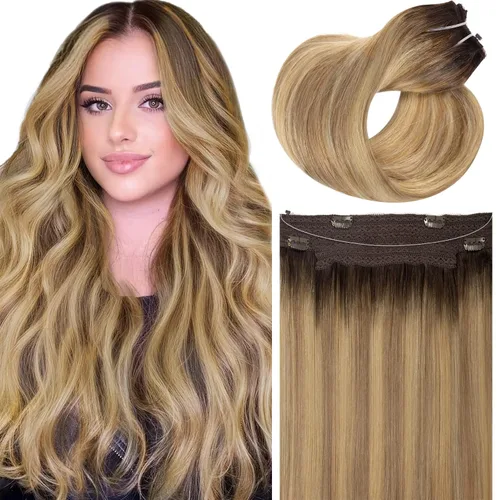 Vista 26 de Extensiones de cabello con alambre, color negro natural, 14 pulgadas, 2.65 oz, 100% cabello humano real, extensión de cabello invisible