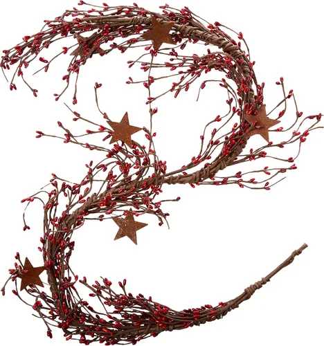 Vista 3 de CWI Pip Berry and Star Garland – 40 pulgadas – Guirnalda artificial para repisa de chimenea, arco, mesa y entrada – Color té envejecido