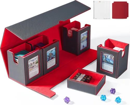 Vista 16 de UAONO Caja de cartas para MTG con pantalla Commander, funda de cartas 5 en 1 con capacidad para más de 800 tarjetas sin mangas, organizador