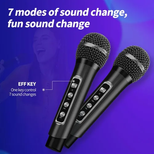 Vista 5 de Laucnpty - Máquina de karaoke con 2 micrófonos inalámbricos y luces de bola de discoteca para adultos o niños, máquina de canto portátil con altavoz