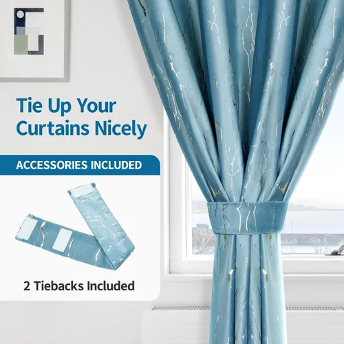 Vista 3 de Weenye Cortinas azules: 63 pulgadas de largo, puerta corredera para dormitorio y sala de estar, 52 x 63 pulgadas