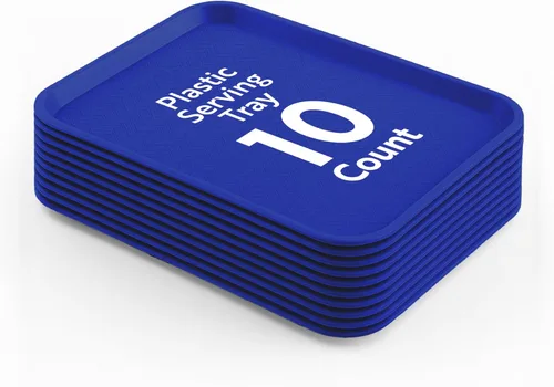 Vista 25 de Restaurantware Bandejas de comida rápida, paquete de 10 bandejas de plástico para cafetería, de 10 x 14 pulgadas, rectangulares verdes, aptas