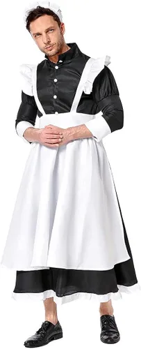 Vista 5 de Adulto Masculino Maid Cosplay Vestido Traje de criada Big Hemline Vestido acampanado Conjunto de Hombres Divertidos Actuaciones Trajes de la Etapa