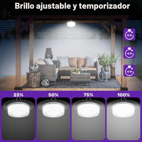 Vista 5 de Luz Solar de Cobertizo para Interiores y Exteriores, Lámpara Colgante de 244 LED con Iluminación de 360°, Sensor de Movimiento, Impermeable, Luces