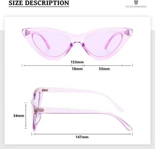 Vista 3 de Livhò Gafas de sol retro vintage angostas ojo de gato para mujer, con marco de plástico
