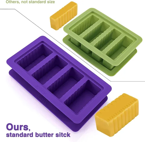 Vista 4 de Molde de mantequilla con tapa, recipiente de silicona para mantequilla con espátula, moldes de silicona antiadherentes para hacer 4 formas de barra