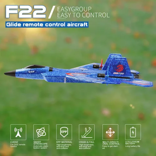 Vista 2 de Avión RC, avión RC F22 listo para volar, avión de control remoto de 2.4 GHz, avión de control remoto de 2 canales, juguete de aviones RC para niños
